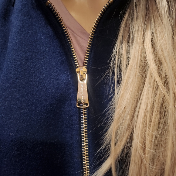 Michael Kors Women's Blue Long Sleeve Pockets Collared Full Zip Overcoat Size 0X - Picture 5 of 13